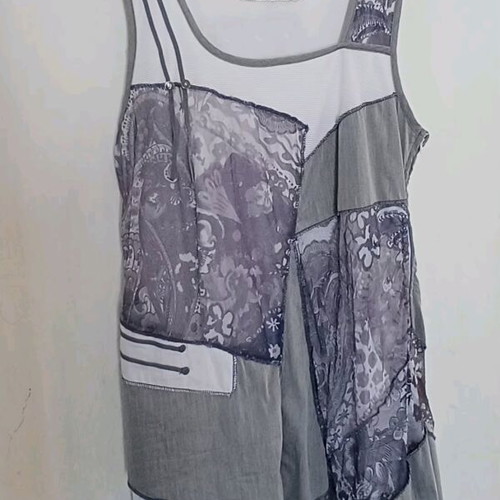 Vintage Patchwork Mini Dress/Tunic C'Fait Pour Vous like new, gray and purple