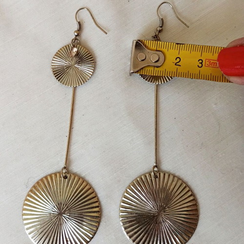 Long dangle earrings with double circles and rhinestones new