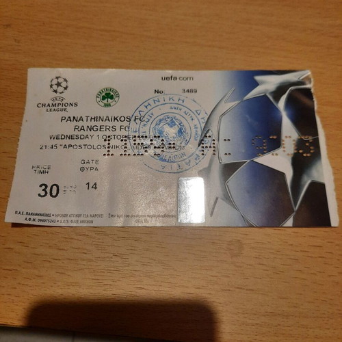 Champions League Ticket 2003 Panathinaikos vs Rangers like new