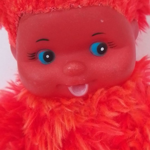Vintage Monchhichi Old Red Devil Doll used, 70s, height 22 cm