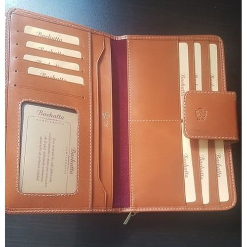 Buchetta Firenze Leather Wallet New, Tan and Bordeaux Suede