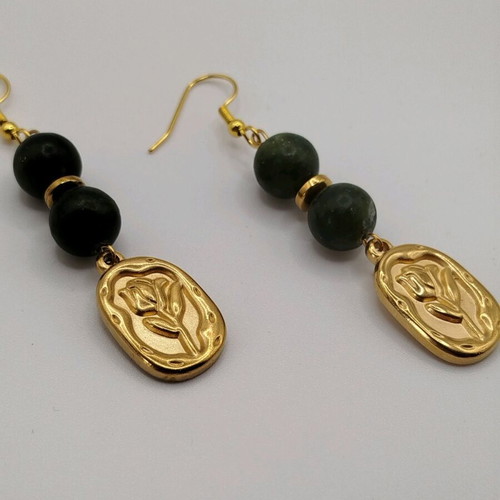 Handmade earrings with natural jade and hematite, new