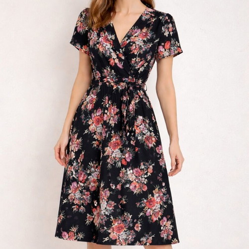 Lindy Bop floral dress like new, black with colorful flowers