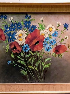 Маслена картина използвана, подписан гръцки художник, цветя