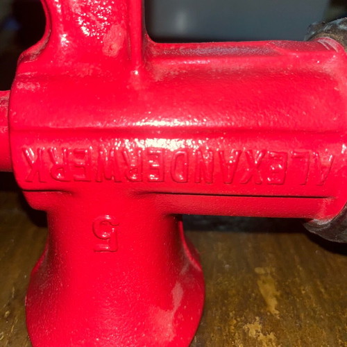 Antique manual meat grinder used, 1950s, ideal for decor