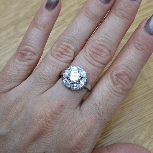 925 Silver Solitaire Ring with White Zircons like new