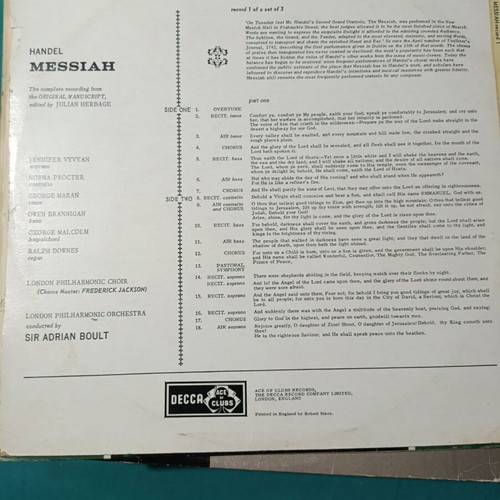 Handel Messiah classical vinyl record