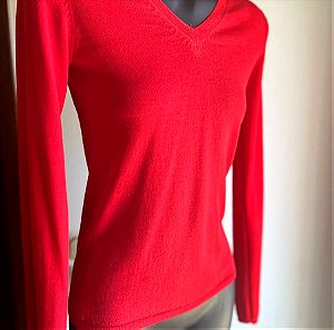 100% μαλλί κόκκινη πλέκτη μπλούζα Small