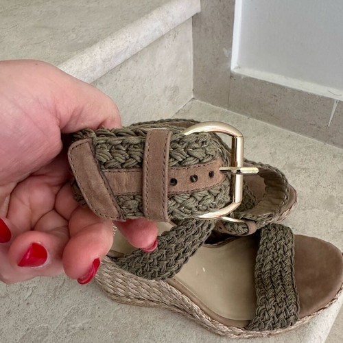 Stuart Weitzman Πέδιλα Πλατφόρμες Khaki Crochet Alex με δέσιμο στον αστράγαλο σαν καινούργιο