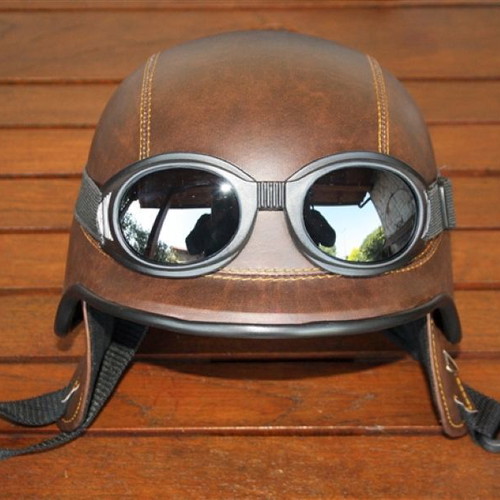 Motorcycle helmet brown matte military replica USA army with goggles