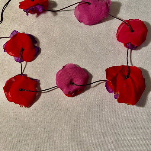 Handmade necklace with fabric flowers new, summer style