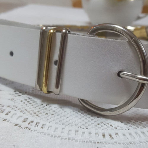 Women's leather belt new, snow white with gold and silver metal buckles