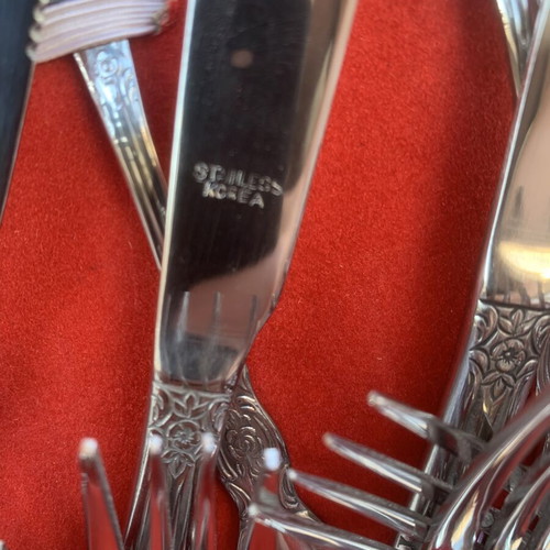 Cutlery set vintage Korea floral stainless steel used, 72 pieces