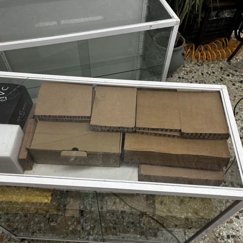 Professional Display Cabinets used, metal and glass, sliding doors, set of 2