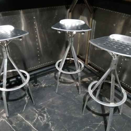 Aluminum bar stools used, vintage, Indecasa Spain, set of 4