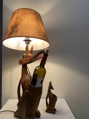 Vintage Danish folk art wine holder lamp, used, solid wood, 1950-60