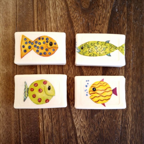 Handmade soap set with colorful fish, pack of 8, new