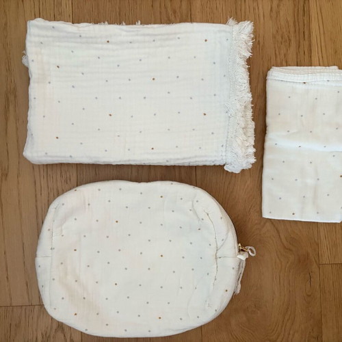 ZARA white baby set like new with blanket, pouch and swaddle cloth
