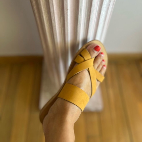 KYMΑ leather sandals new, yellow, size 37