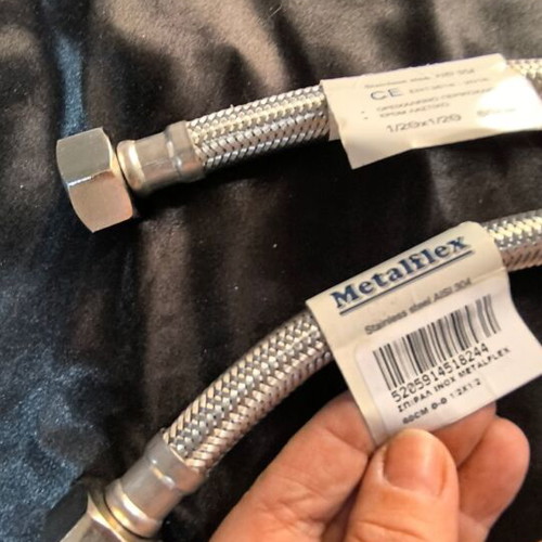 Metalflex Water Spiral Hose 50cm Stainless Steel, New, 2 Pieces