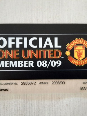 Manchester United member card 2008-2009 used, authentic