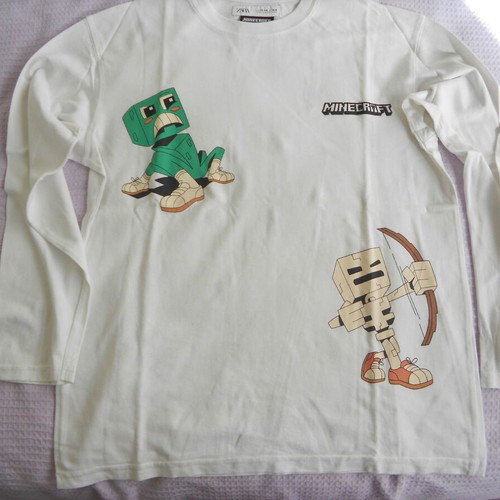 Zara Kids Long-Sleeve White Shirt with Minecraft Prints like new