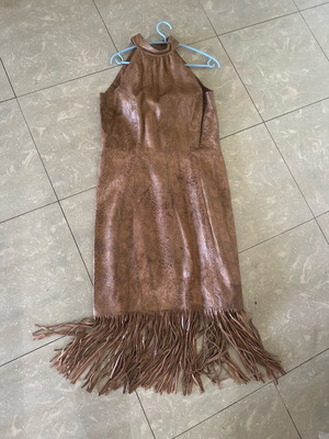 Vintage Aslanis long leather dress with fringes like new, brown XL/XXL