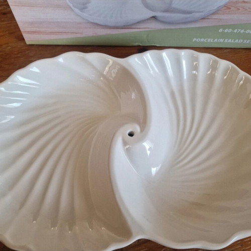 Porcelain and bamboo salad and nut set new