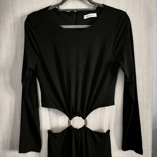 Deja Vu maxi dress with cut outs, like new, size large, black