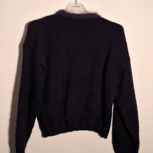 Blue wool cardigan like new with rhombus pattern and gold buttons