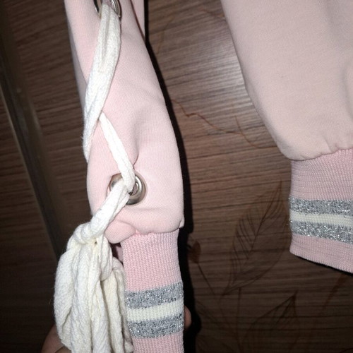 Coocu women's sweatshirt used, pink with lurex stripes on sleeves
