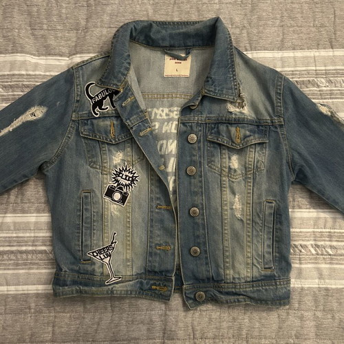 Jean jacket Pink Woman σαν καινούργιο, στενή γραμμή, μαύρο και μπλε