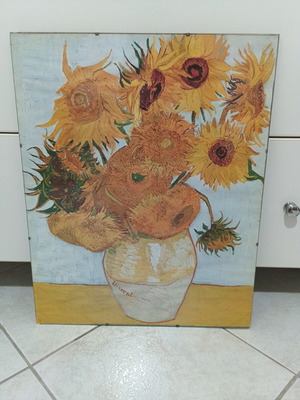 Κάδρο Ηλιοτρόπια Van Gogh σαν καινούργιο, γυάλινη κορνίζα 50x40 εκ