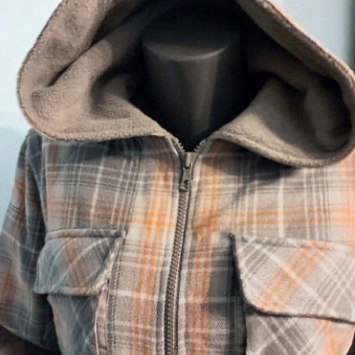 Дамско яке тип риза Outer wear с поларена подплата и качулка, сиво