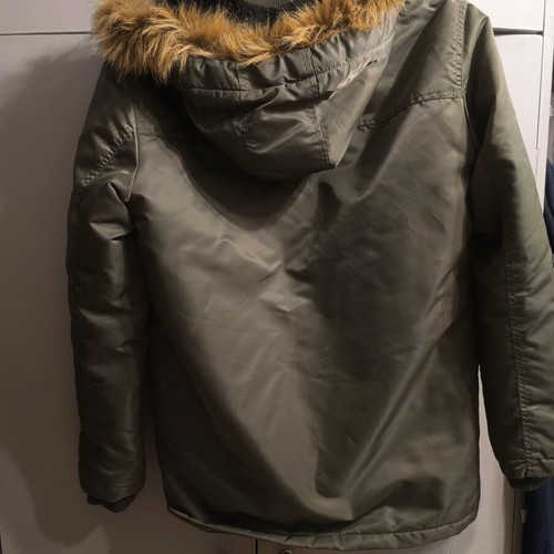 Bershka khaki parka jacket with fur hood size M used