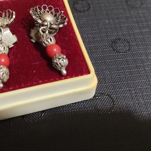 Earrings traditional Gianniotiki costume with coral handmade, like new