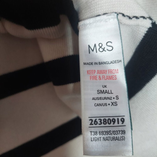M&S striped V-neck cotton blouse like new, black and white