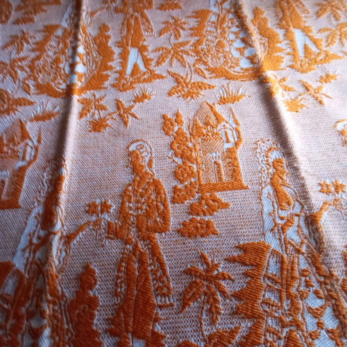 Wool woven blanket new with ecru and orange patterns