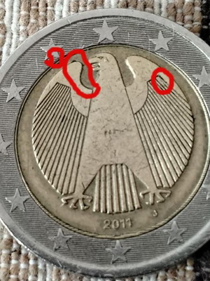 2 Euro Germany 2011 J coin like new, unique with defects