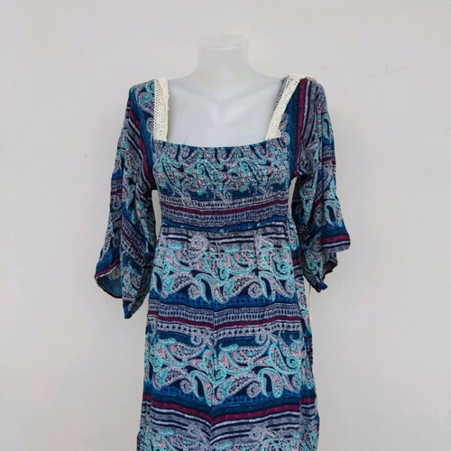 Printed dress size L like new, blue multicolor