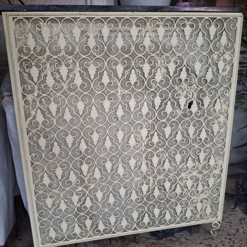 Vintage metal radiator cover with embossed design