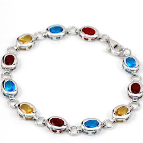 Fashion 925 silver plated bracelet with multi gem stones