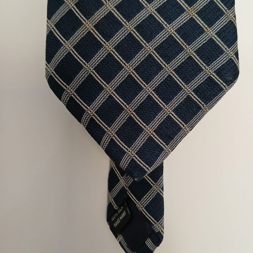 Glou silk tie like new, handmade, blue and beige checkered
