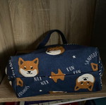 Shiba Inu lunch bag tote, used, dark blue canvas