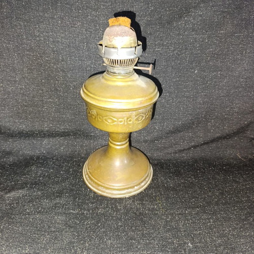 Vintage oil lamp used, brass with embossed design