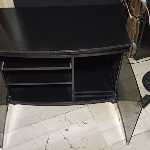TV cabinet used in black with glass doors and wheels