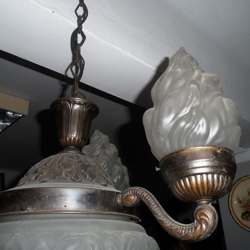 French ceiling light 1900s used, frosted glass