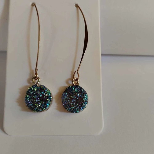 Dangling earrings new with blue petrol glitter