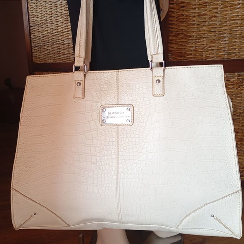 Mango handbag used with shoulder strap and gift pouch white beige