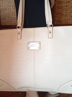 Mango handbag used with shoulder strap and gift pouch white beige